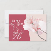 Happy New Year 2026 Floral Elegant Magnolia Design Mitteilungskarte (Vorderseite)
