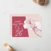 Happy New Year 2026 Floral Elegant Magnolia Design Mitteilungskarte (Vorderseite/Rückseite Beispiel)