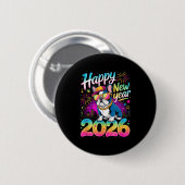Happy New Year 2026 French Bulldog Fireworks Party Button (Vorne & Hinten)