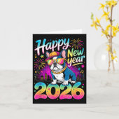 Happy New Year 2026 French Bulldog Fireworks Party Karte (Gelbe Blume)