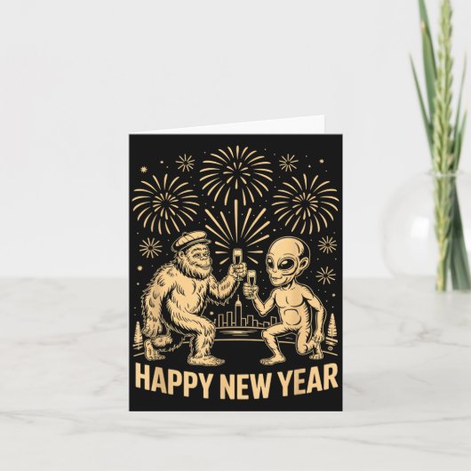 Happy New Year 2026 Funny Bigfoot And Alien Lovers Karte (Vorderseite)