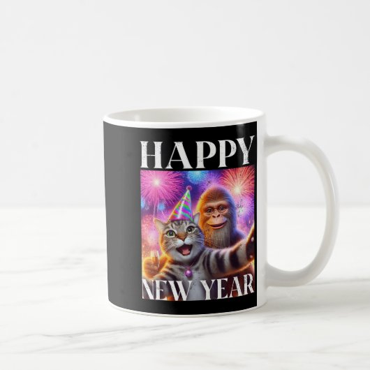 Happy New Year 2026 Funny Cat Bigfoot Party Art Kaffeetasse (Rechts)