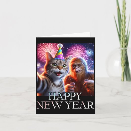 Happy New Year 2026 Funny Cat Bigfoot Party Art Karte (Vorderseite)