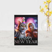 Happy New Year 2026 Funny Cat Bigfoot Party Art Karte (Gelbe Blume)