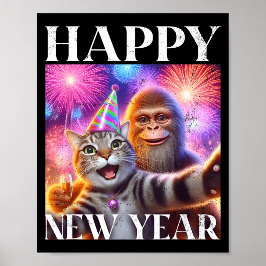 Happy New Year 2026 Funny Cat Bigfoot Party Art  Poster (Vorne)