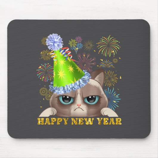 Happy New Year 2026 Funny Cat New Year's Eve Hat G Mousepad (Vorne)
