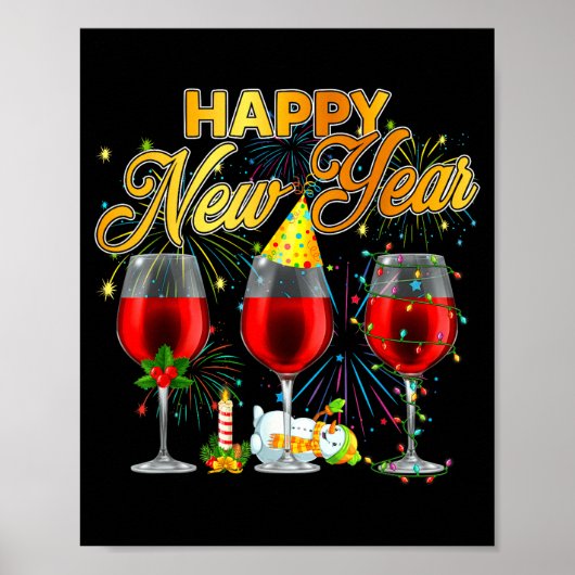 Happy New Year 2026 Gles Of Wine Fireworks New Yea Poster (Vorne)