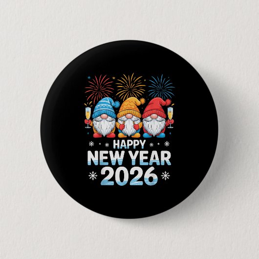 Happy New Year 2026 Gnome Cute Holiday Celebration Button (Vorderseite)