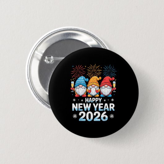 Happy New Year 2026 Gnome Cute Holiday Celebration Button (Vorne & Hinten)