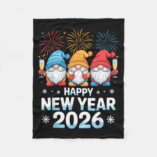 Happy New Year 2026 Gnome Cute Holiday Celebration Fleecedecke (Vorderseite)