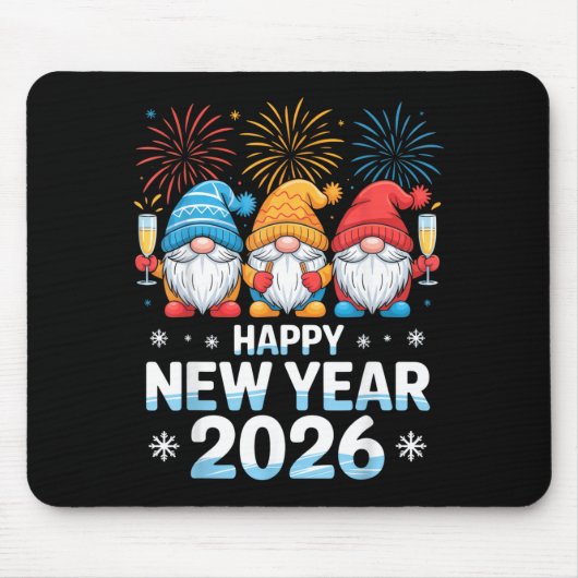 Happy New Year 2026 Gnome Cute Holiday Celebration Mousepad (Vorne)