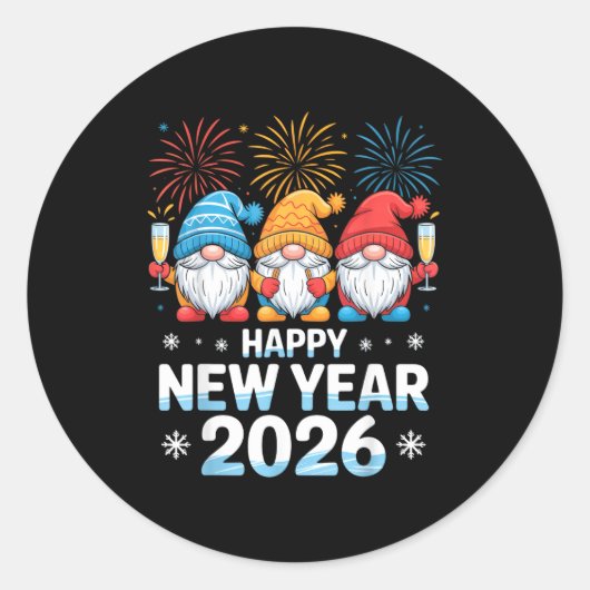 Happy New Year 2026 Gnome Cute Holiday Celebration Runder Aufkleber (Vorderseite)