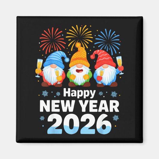 Happy New Year 2026 Gnome With Fireworks And Champ Magnet (Vorne)