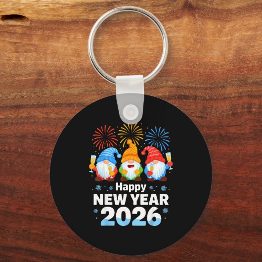 Happy New Year 2026 Gnome With Fireworks And Champ Schlüsselanhänger (Vorderseite)
