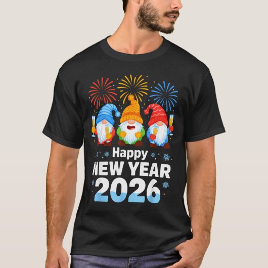 Happy New Year 2026 Gnome With Fireworks And Champ T-Shirt (Vorderseite)
