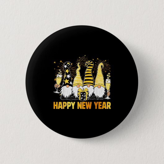 Happy New Year 2026 Gnomes Drinking Champagne New Button (Vorderseite)