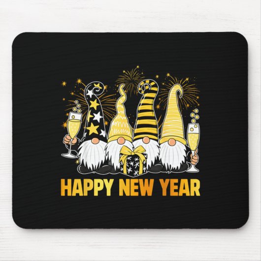 Happy New Year 2026 Gnomes Drinking Champagne New Mousepad (Vorne)