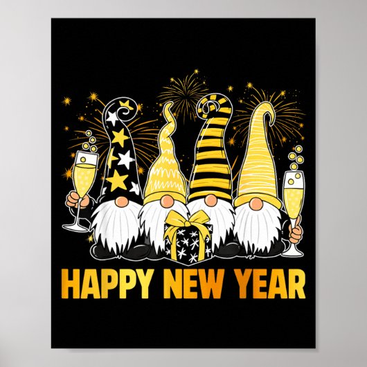 Happy New Year 2026 Gnomes Drinking Champagne New Poster (Vorne)