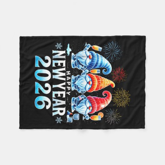 Happy New Year 2026 Gnomes Family Party New Years Fleecedecke (Vorderseite (Horizontal))