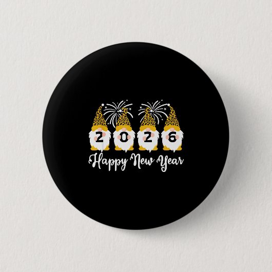 Happy New Year 2026 Gnomes Leopard Print Gnomies G Button (Vorderseite)
