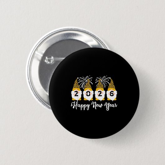 Happy New Year 2026 Gnomes Leopard Print Gnomies G Button (Vorne & Hinten)