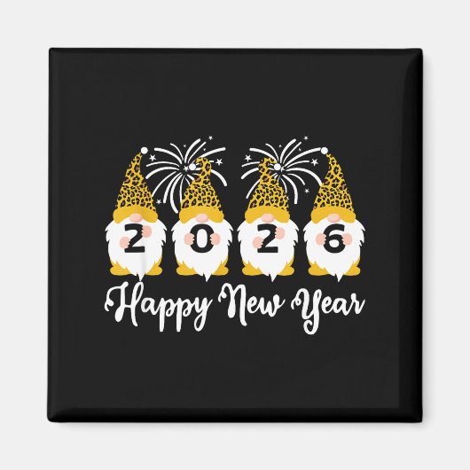Happy New Year 2026 Gnomes Leopard Print Gnomies G Magnet (Vorne)