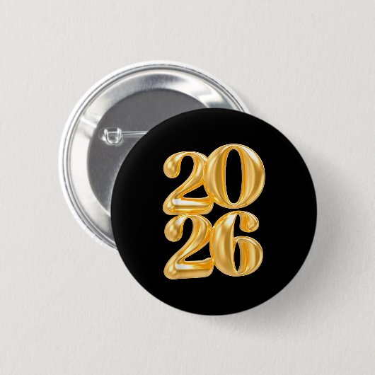 Happy New Year 2026 Gold Confetti Ballon Party Fa Button (Vorne & Hinten)