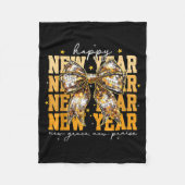 Happy New Year 2026 Gold Coquette Bow Disco Ball C Fleecedecke (Vorderseite)