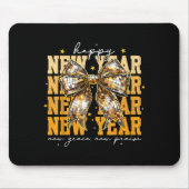 Happy New Year 2026 Gold Coquette Bow Disco Ball C Mousepad (Vorne)