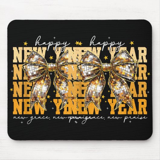 Happy New Year 2026 Gold Coquette Bow Disco Ball C Mousepad (Vorne)