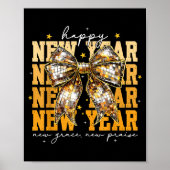 Happy New Year 2026 Gold Coquette Bow Disco Ball C Poster (Vorne)