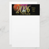 Happy New Year 2026 Gold Fireworks Briefpapier (Vorne/Hinten)