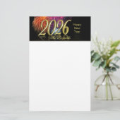 Happy New Year 2026 Gold Fireworks Briefpapier (Stehend Vorderseite)