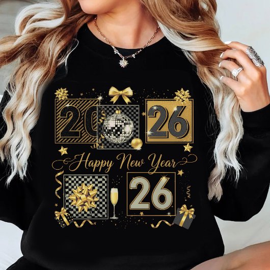 Happy New Year 2026 Gold Glitter Celebration Sweatshirt