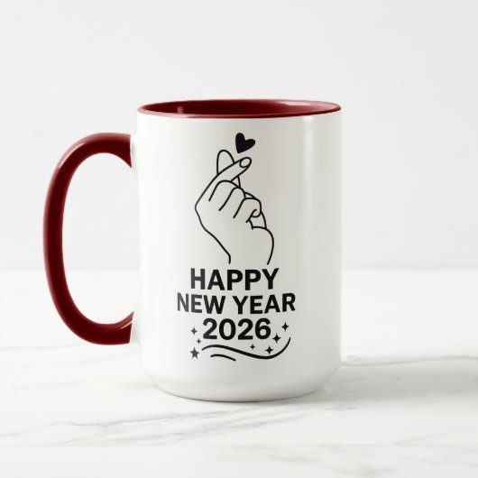 Happy New Year 2026 Gold Hand Heart Mug Tasse (Links)