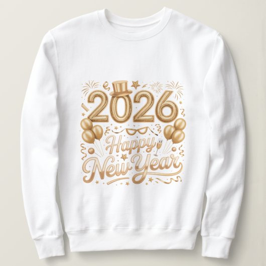 Happy New Year 2026 Gold Lettering T‑Shirt with Ba Sweatshirt (Design vorne)
