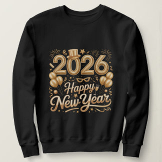 Happy New Year 2026 Gold Lettering T‑Shirt with Ba Sweatshirt