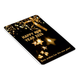 Happy New Year 2026 Gold Star Greeting Card Magnet