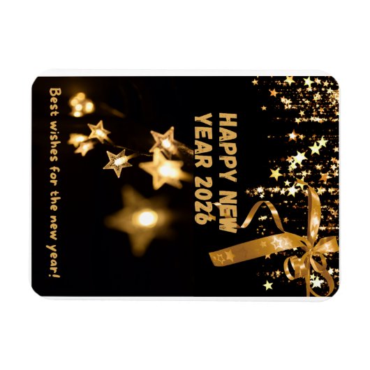 Happy New Year 2026 Gold Star Greeting Card Magnet (Horizontal)