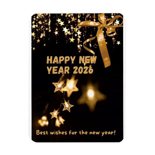 Happy New Year 2026 Gold Star Greeting Card Magnet (Vertikal)