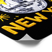 Happy New Year 2026 Golden Disco Ball Bow New Year Poster (Ecke)