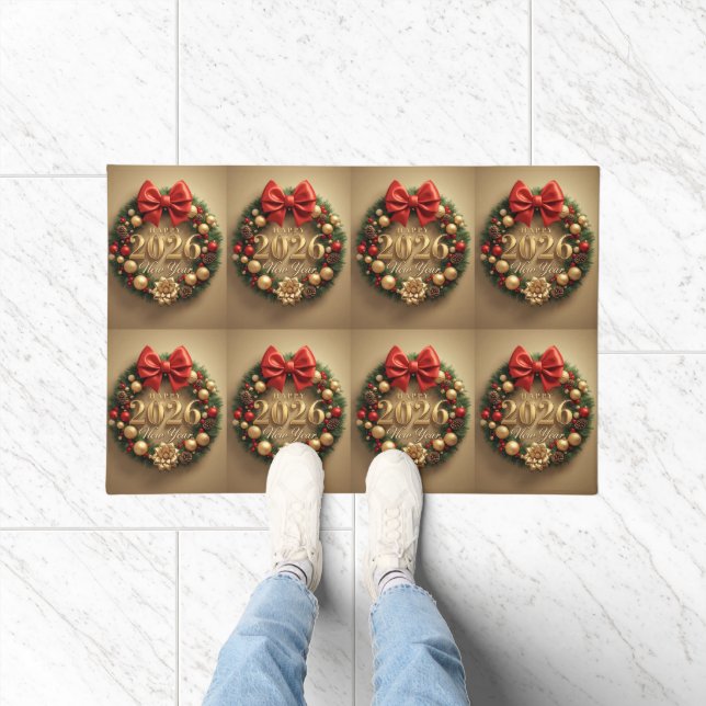 happy new year 2026 golden wreath door mat fußmatte (Indoor)