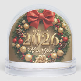 happy new year 2026 golden wreath snow globe schneekugeln