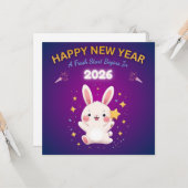 Happy New Year 2026 Greeting Card with Cute Bunny Karte (Vorderseite/Rückseite Beispiel)