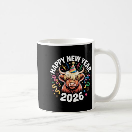 Happy New Year 2026 Highland Cow & Party Hat N Kaffeetasse (Rechts)