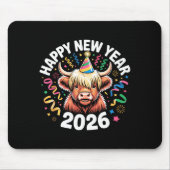 Happy New Year 2026 Highland Cow & Party Hat N Mousepad (Vorne)