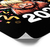 Happy New Year 2026 Highland Cow & Party Hat N Poster (Ecke)