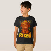 Happy New Year 2026 Highland Cow &amp; Party Hat N T-Shirt (Vorne ganz)