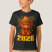 Happy New Year 2026 Highland Cow &amp; Party Hat N T-Shirt (Vorderseite)
