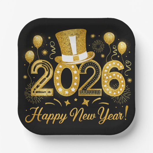 Happy New Year 2026 Holiday Pappteller (Vorderseite)